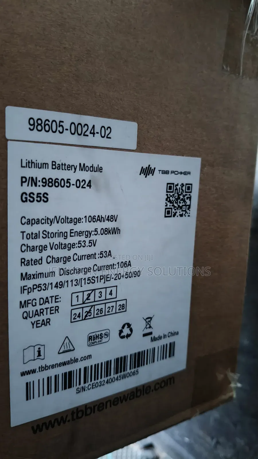 5.09kwh 48v 106ah TBB Lithium Battery Gs5s