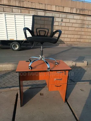 Brown Office Desk With Swivel Adjustable Mesh Office Chair K