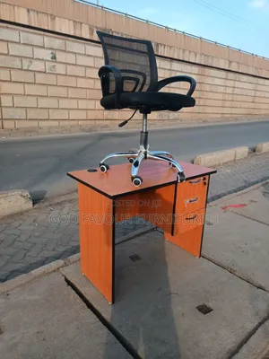 Unique Brown Lockable Office Desk With Mesh Office Chair Ak8