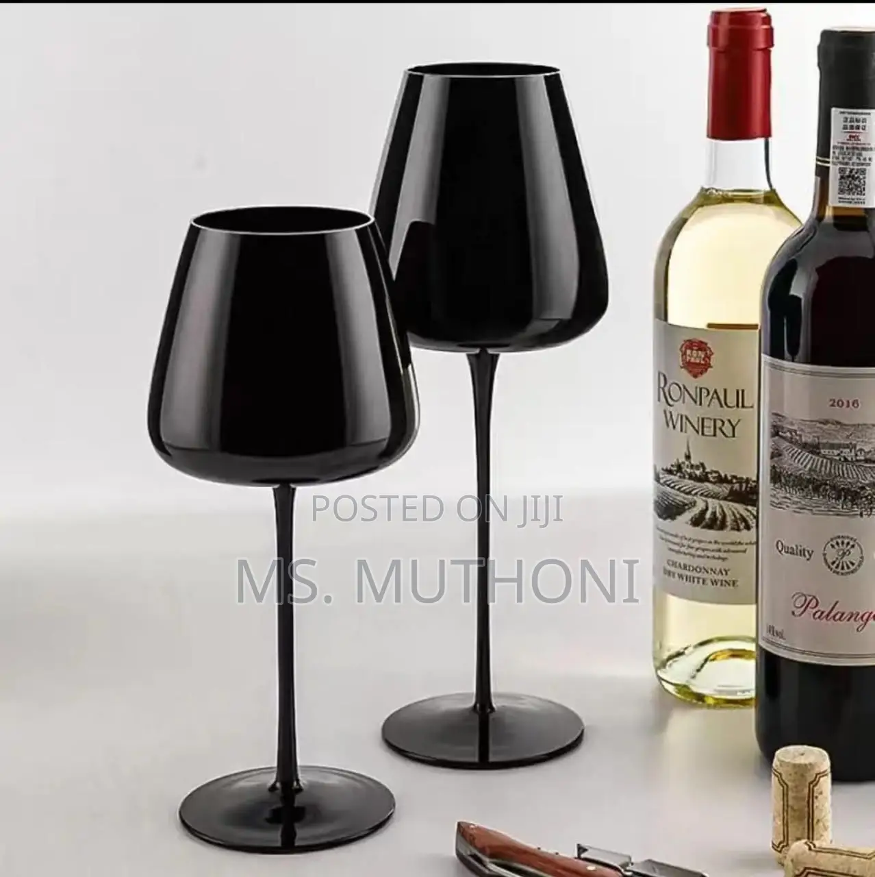 Premium Quality Long Stem Black Wine Glasses.