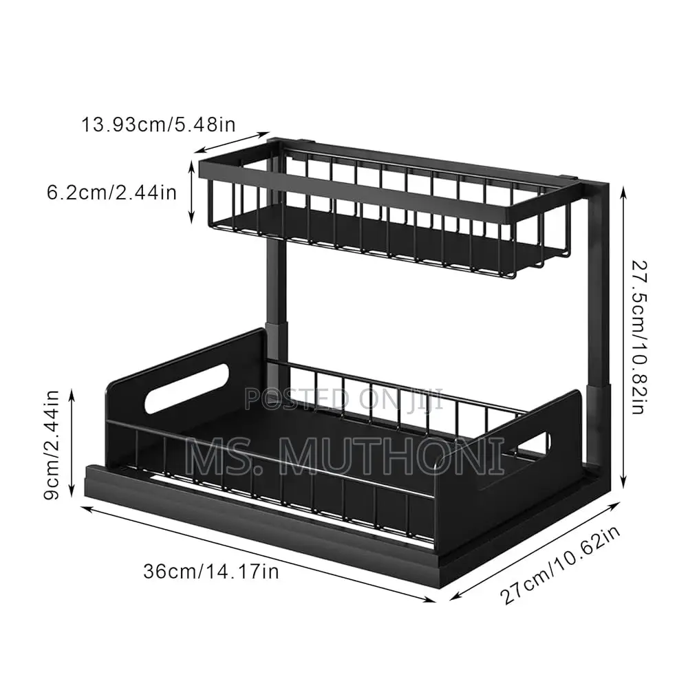 2 Tier Metallic Sliding Pull Out Cabinet Organizer Rack