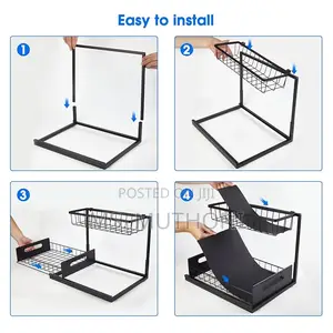 2 Tier Metallic Sliding Pull Out Cabinet Organizer Rack