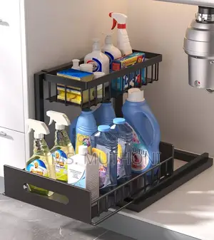 2 Tier Metallic Sliding Pull Out Cabinet Organizer Rack