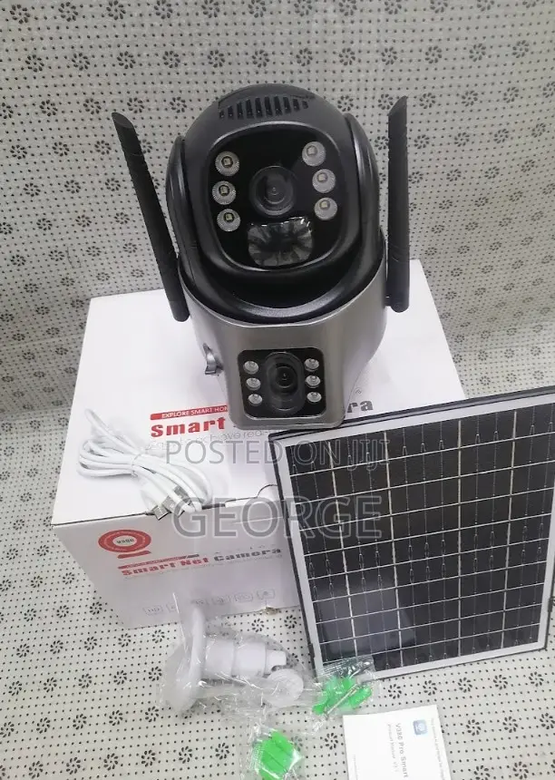 Gray .Dual Lens PTZ V380 Pro 4g Solar PTZ Camera