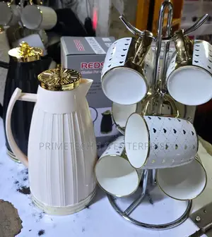 Vacuum Flask and 6cups White Tea Set