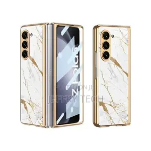 White Gold Marble Cover for Samsung Galaxy Z Fold 5 Stylish