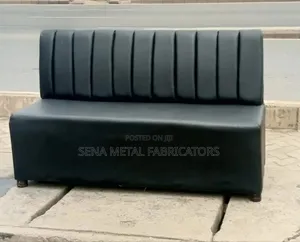Modern Restaurant Couch, Black Leather Faux.