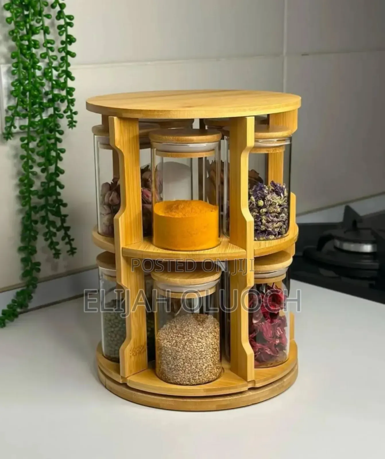 Rotating Spice Bamboo Tabletop Rack 
With 10pcs Jars