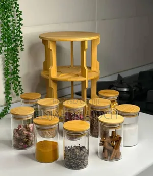 Rotating Spice Bamboo Tabletop Rack 
With 10pcs Jars