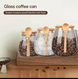 Glass Storage Canisters With Bamboo Spoon Airtight Lid.