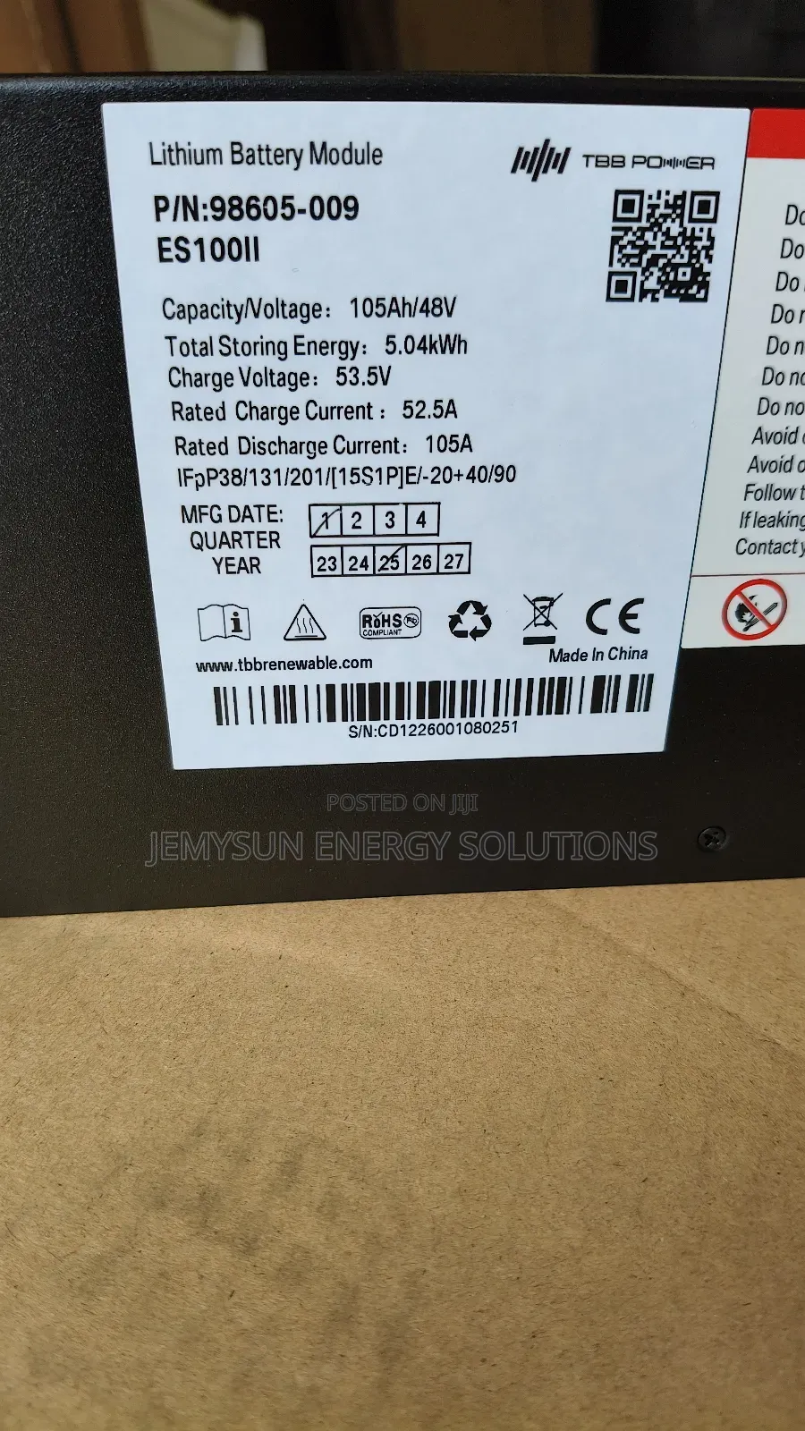 5.04kwh 48v Es100 Ii TBB Lithium Battery