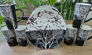 Elegant Tree Breakfast Set 6 Mugs 6 Plates 