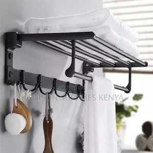 Towel Rack Holder With Hooks Black Bathroom Towel Rack