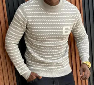 Beige Round Stripes Sweaters