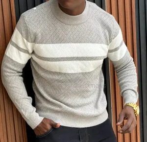 Beige Round Stripes Sweaters