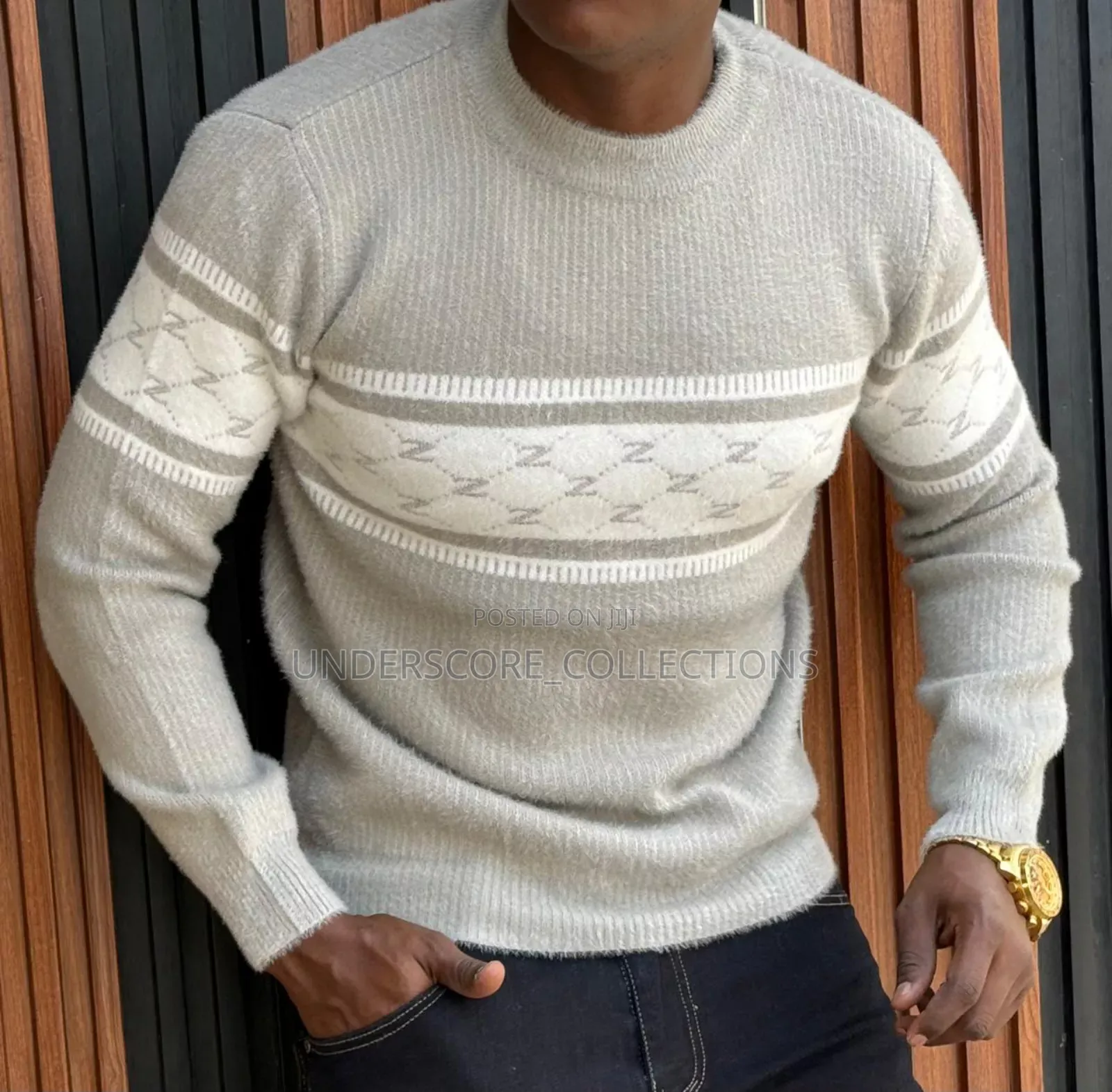 Beige Round Stripes Sweaters