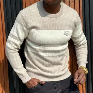 Beige Round Stripes Sweaters