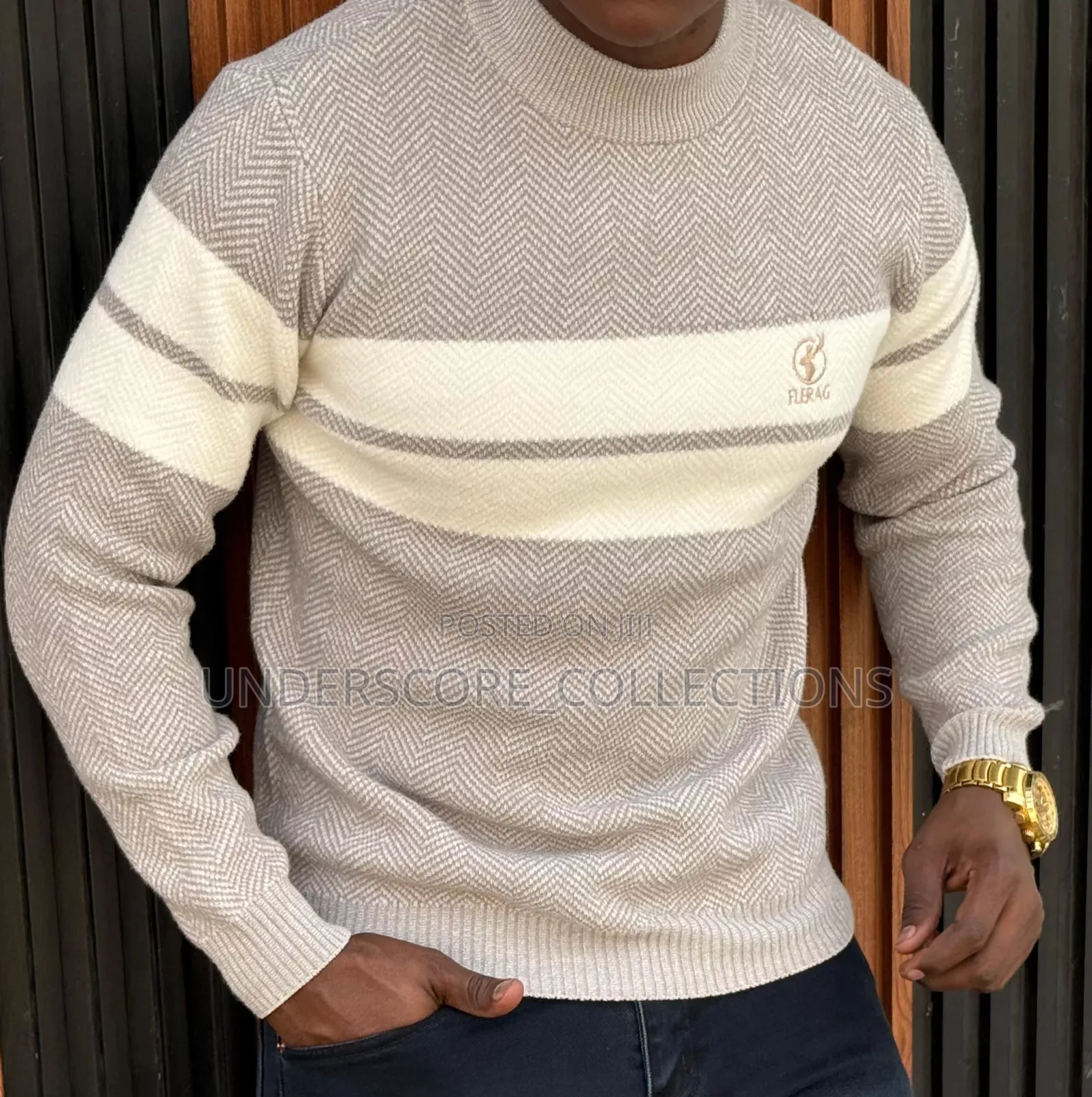 Beige Round Stripes Sweaters
