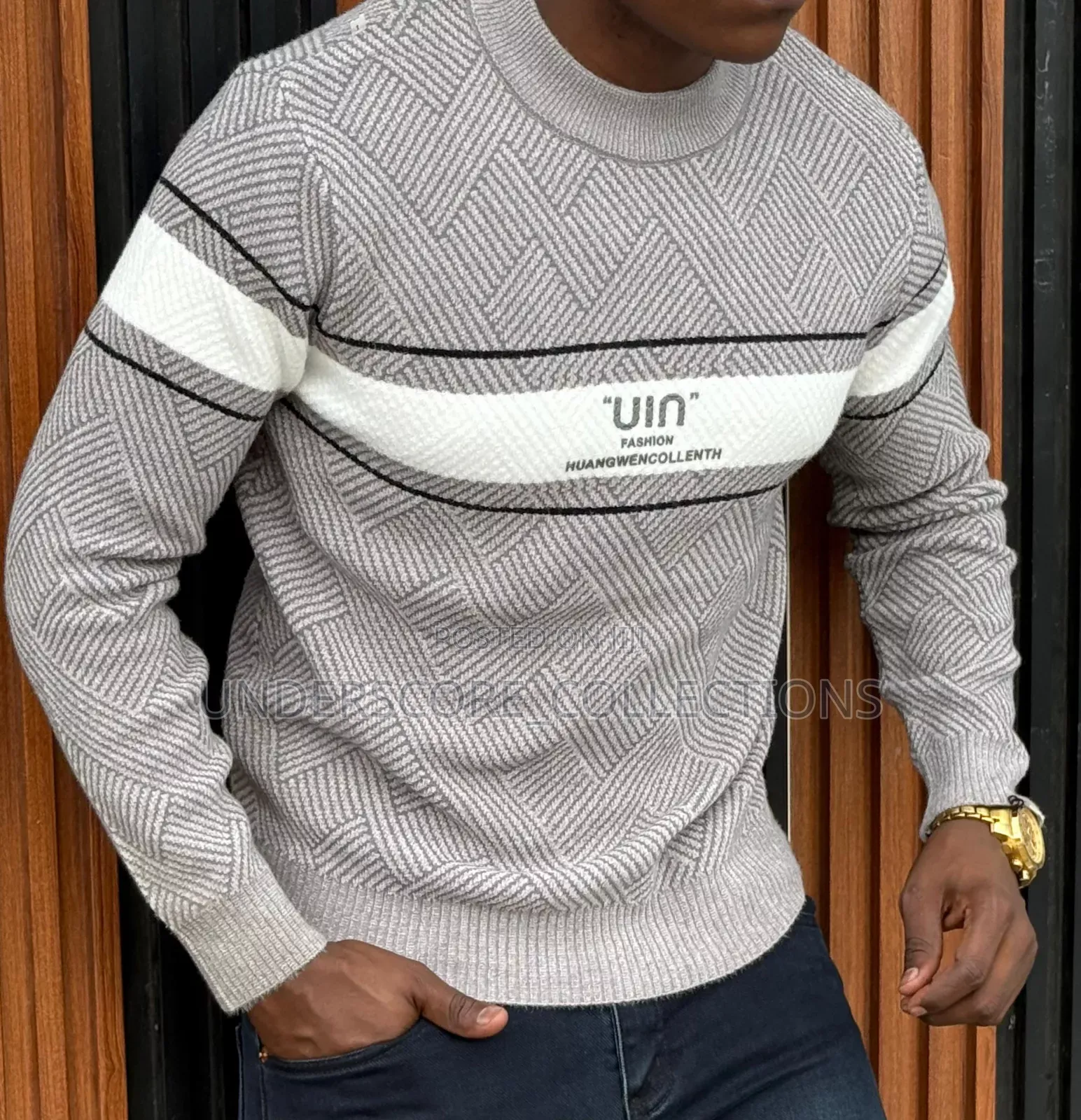 Beige Round Stripes Sweaters