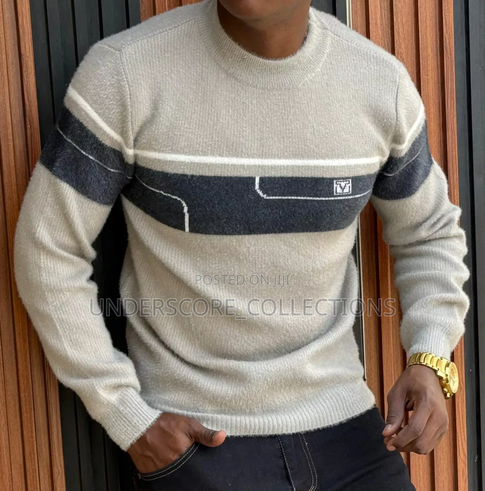 Beige Round Stripes Sweaters