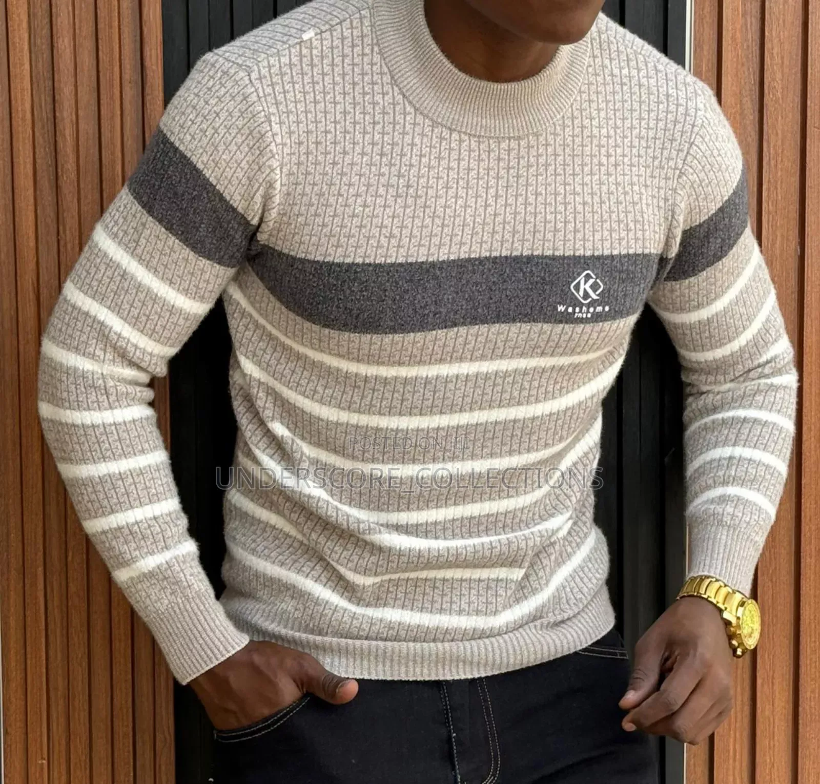 Beige Round Stripes Sweaters