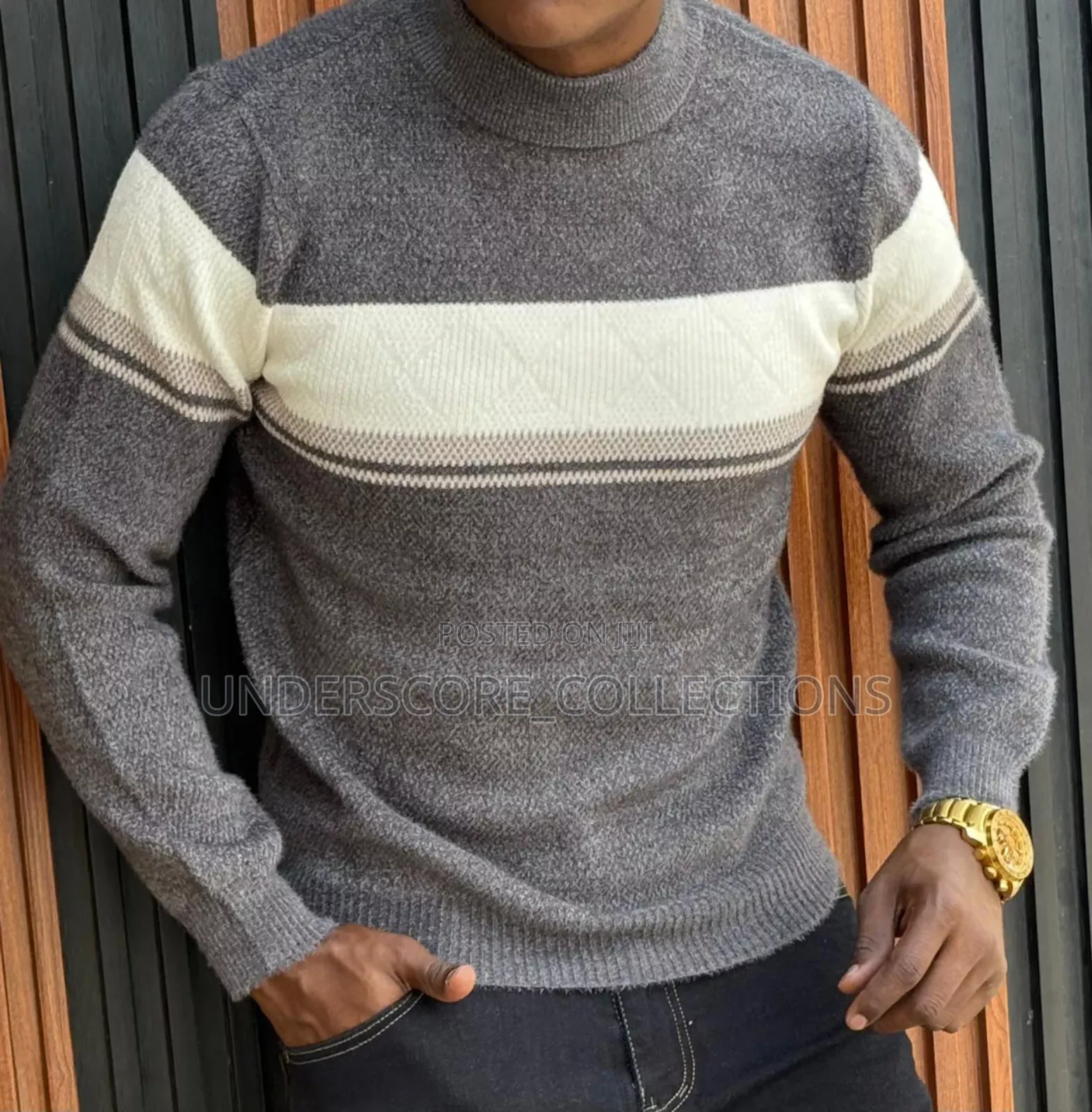 Grey Sweaters With Round Stripes