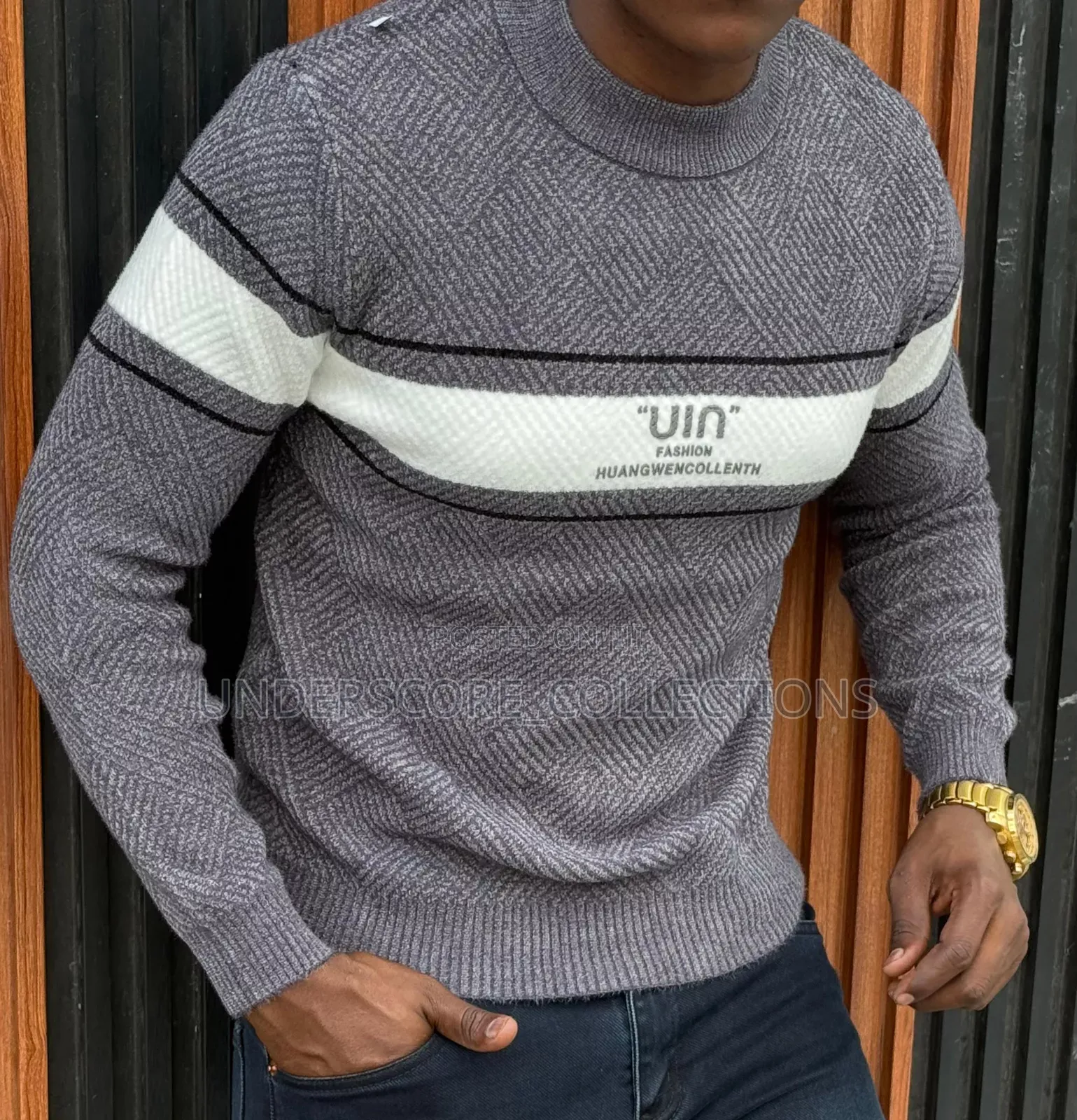 Grey Sweaters With Round Stripes