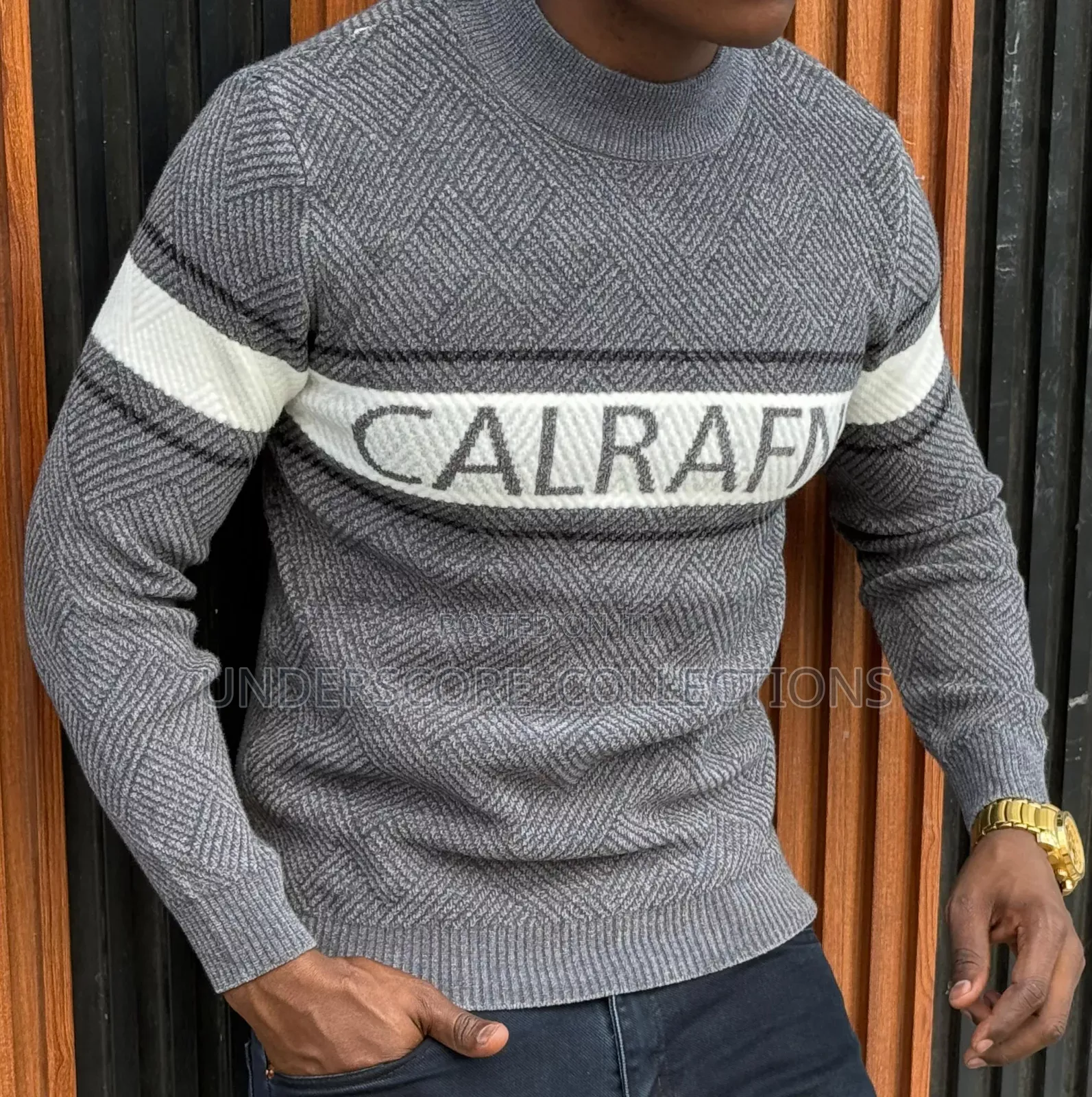 Grey Sweaters With Round Stripes
