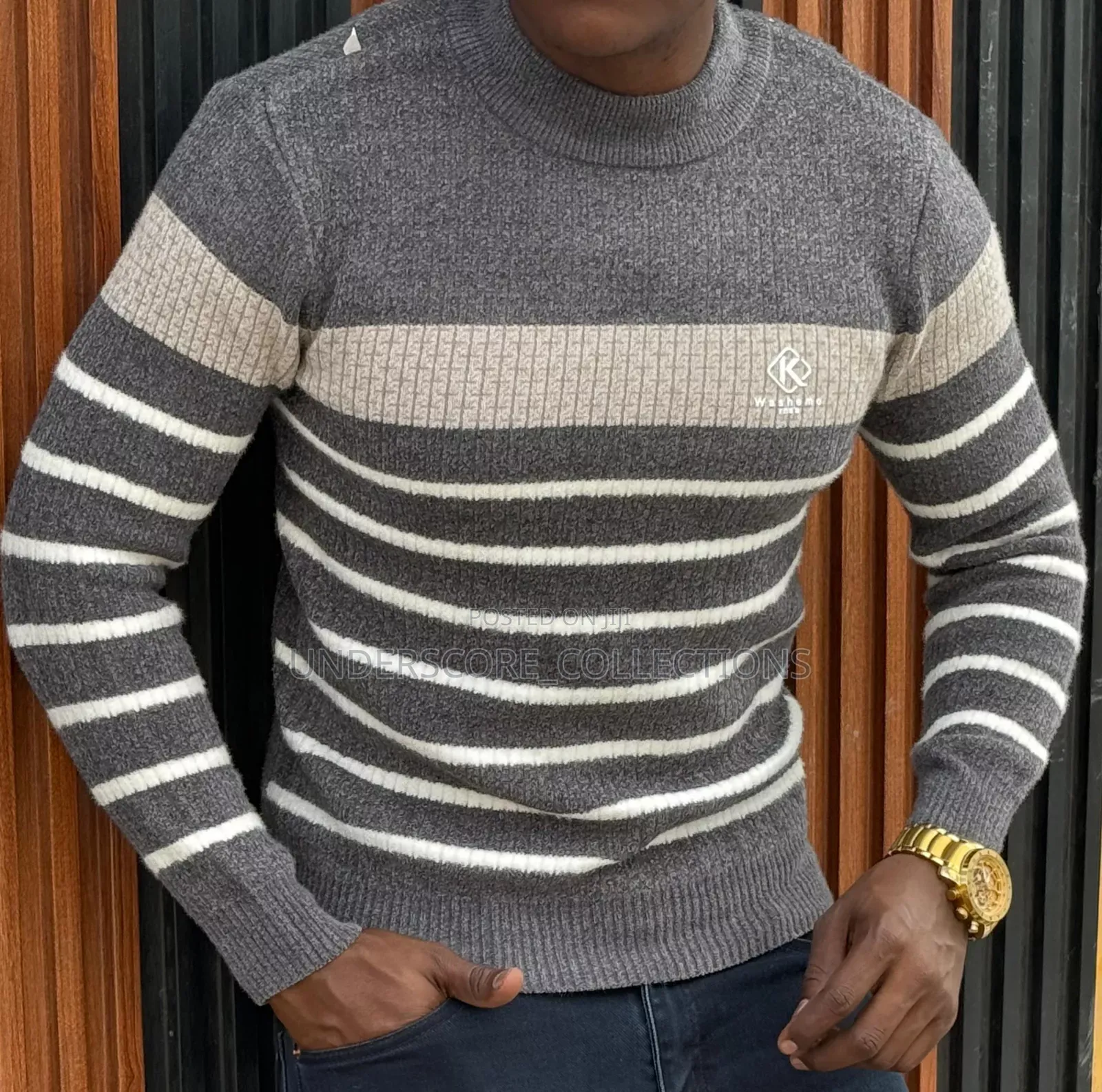Grey Sweaters With Round Stripes