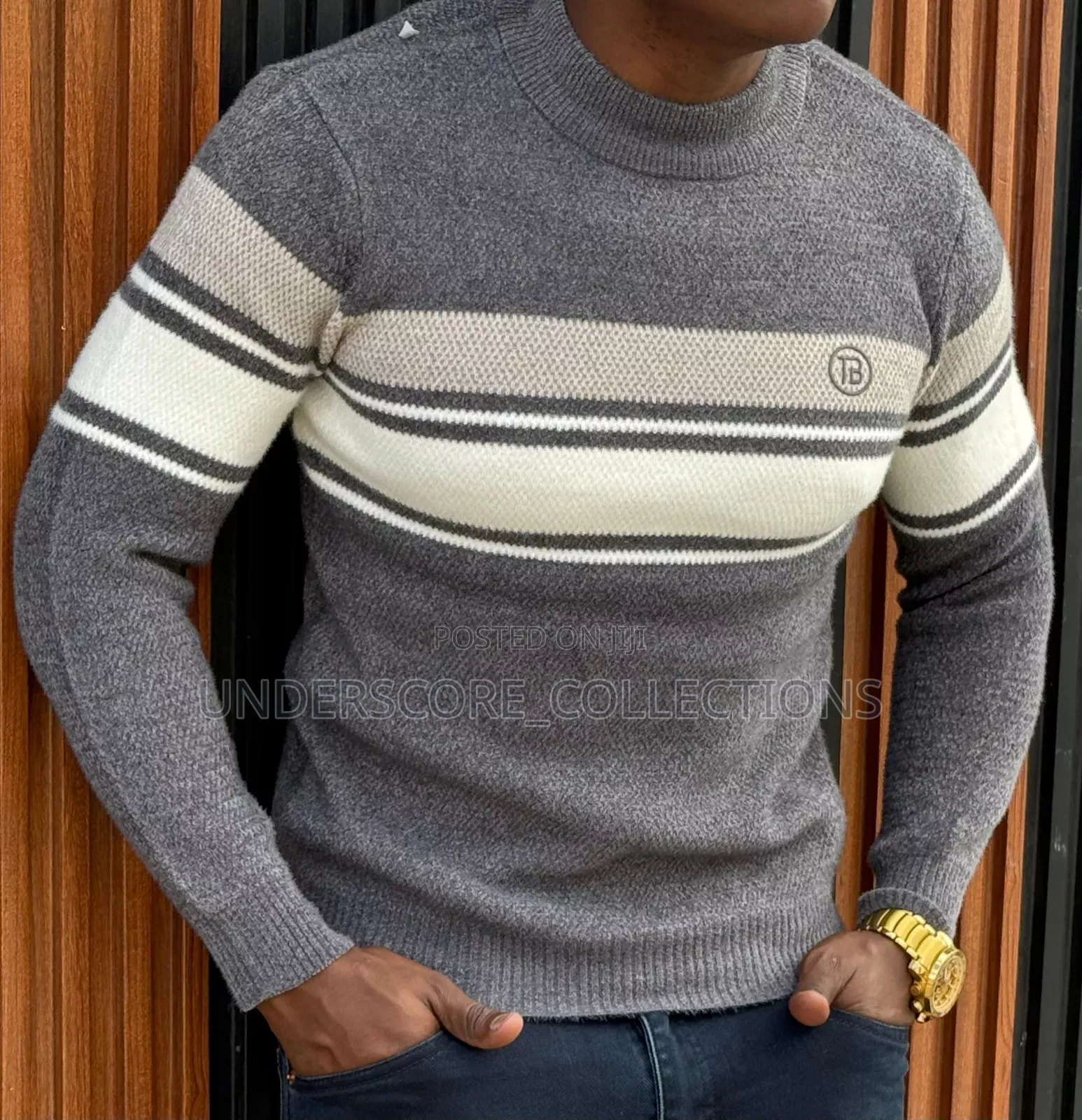 Grey Sweaters With Round Stripes