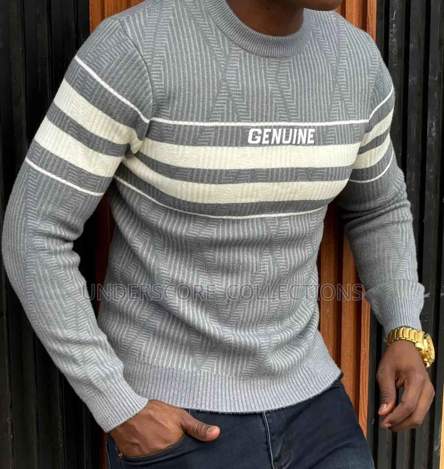 Grey Sweaters With Round Stripes