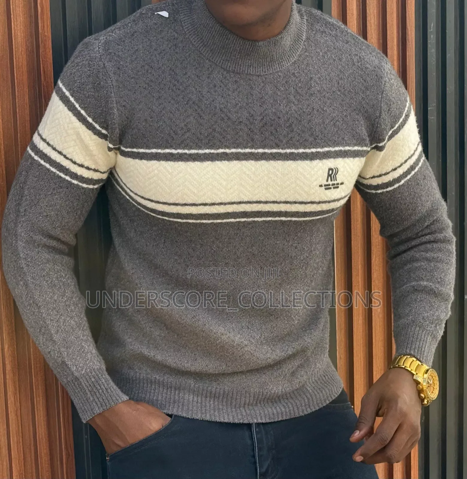 Grey Sweaters With Round Stripes