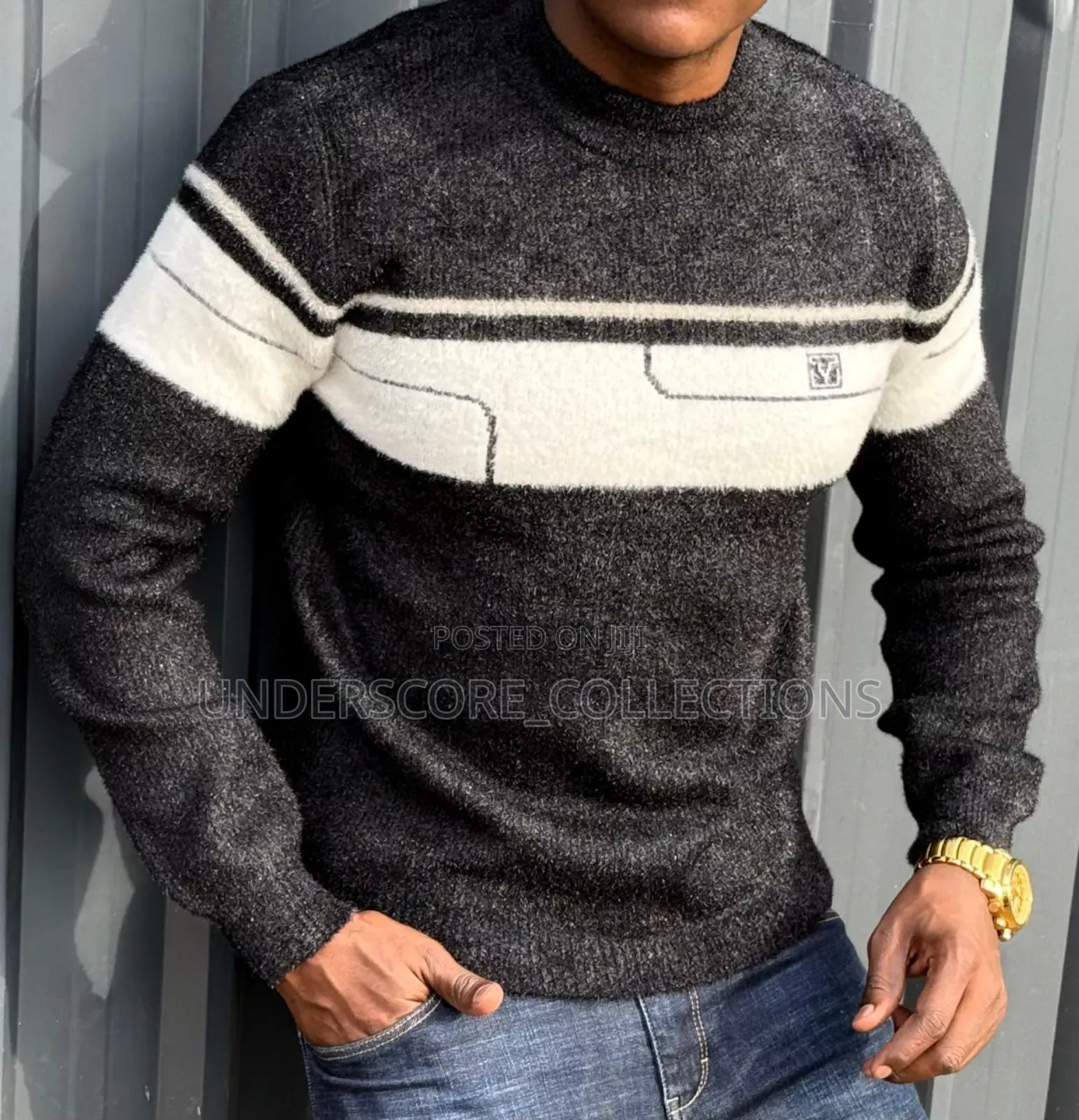 Black Sweaters With Round Stripes