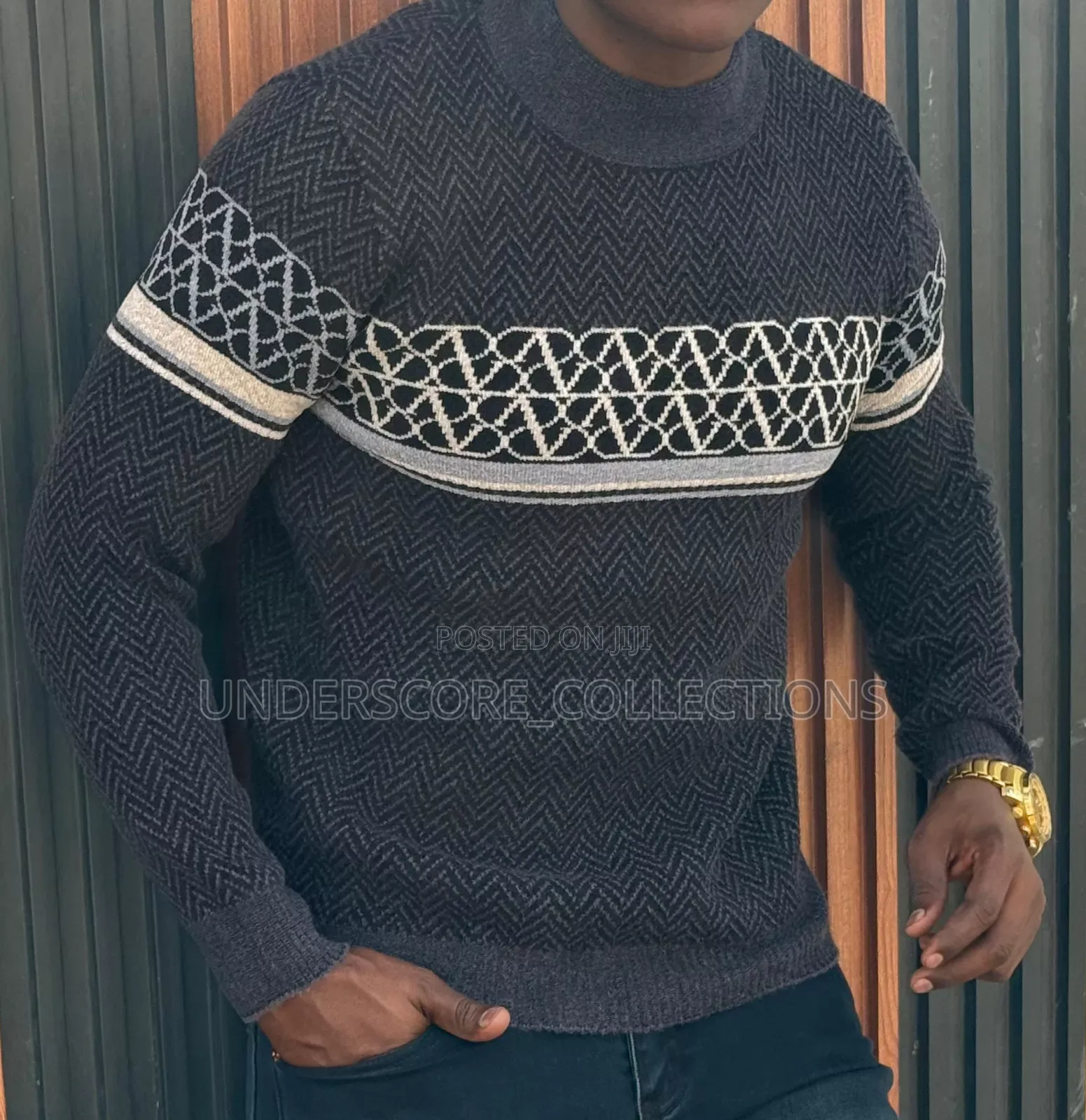 Black Sweaters With Round Stripes