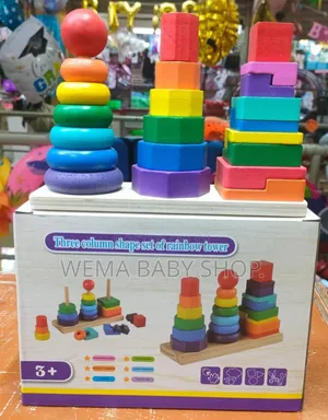 Kids Wooden Geometrical Stacker/Set of Rainbow Tower