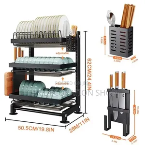 3tier Stainless Dish Drying Rack With Curtlery Holder