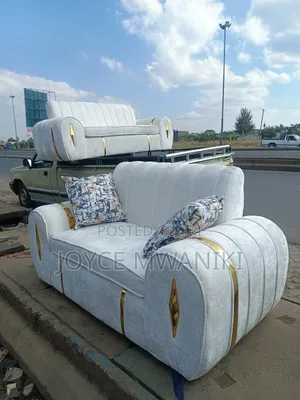 Sofa Set, White and Gold, 5 Seater 
