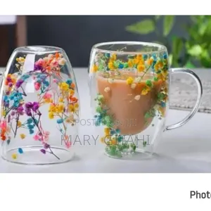 Insulated Double Wall Glass Cupflower Coffee Cupwithhandle*