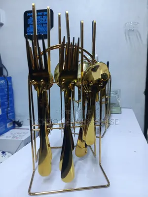 Heavy Duty 24pc Gold Stainless Steel Cutlery Set .