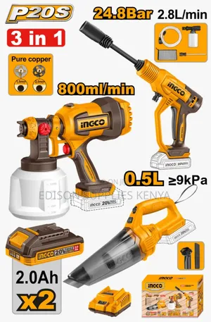 3pcs Ingco Cordless Pressure Washer Spray Gun Vaccum Cleaner