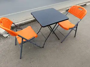 Orange Chairs and Black Table , Foldable
