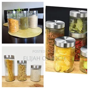 Hard Ribbed 3pcs 1.6ltr Glass Storage Jars