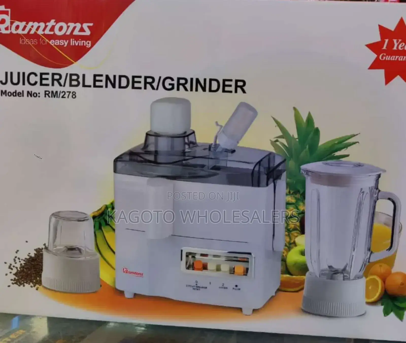 Ramtons 3 in 1 Juicer, Blender Grinder (White) *Rm/12