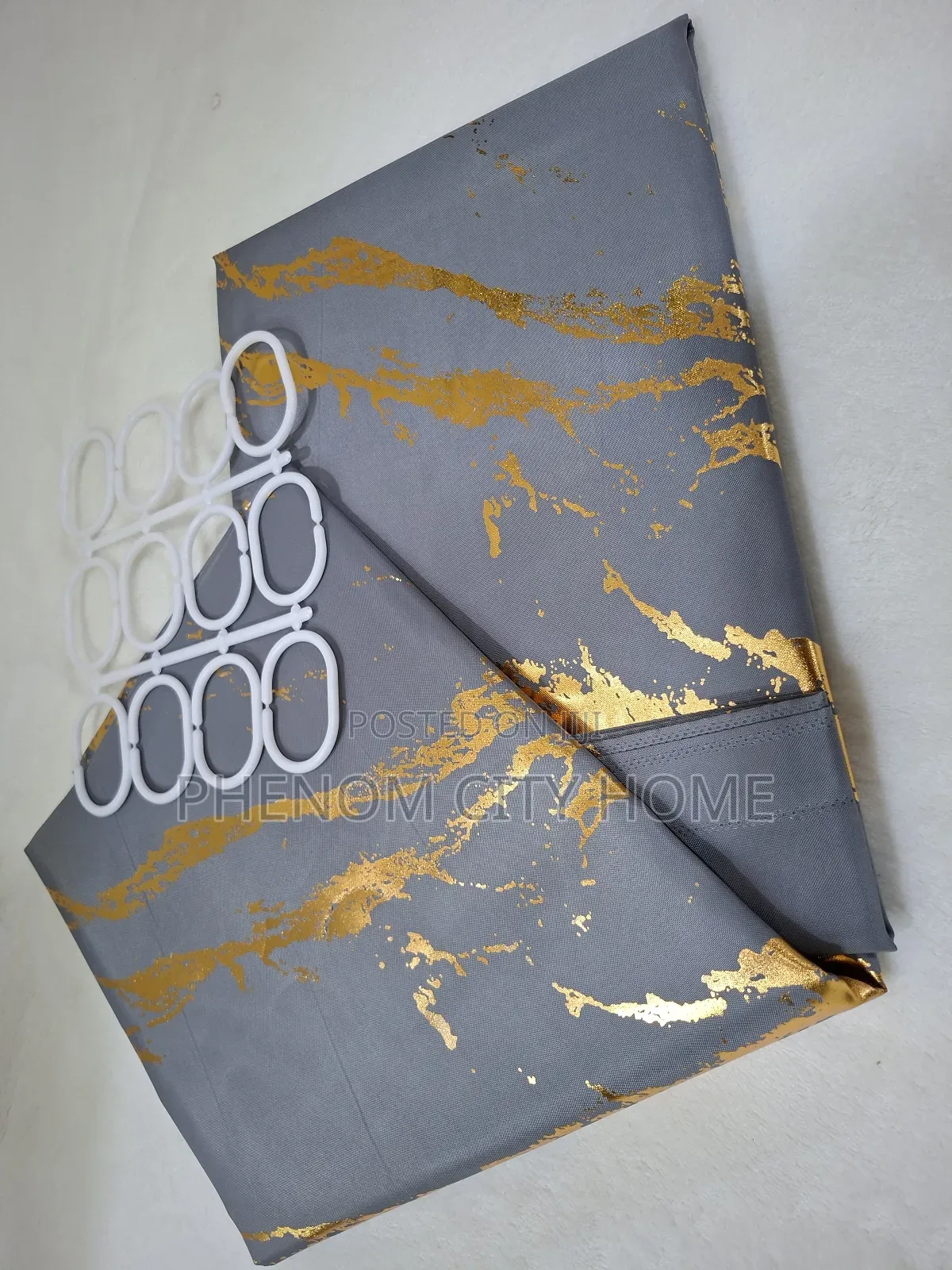Grey Marble Shower Curtains With Hooks