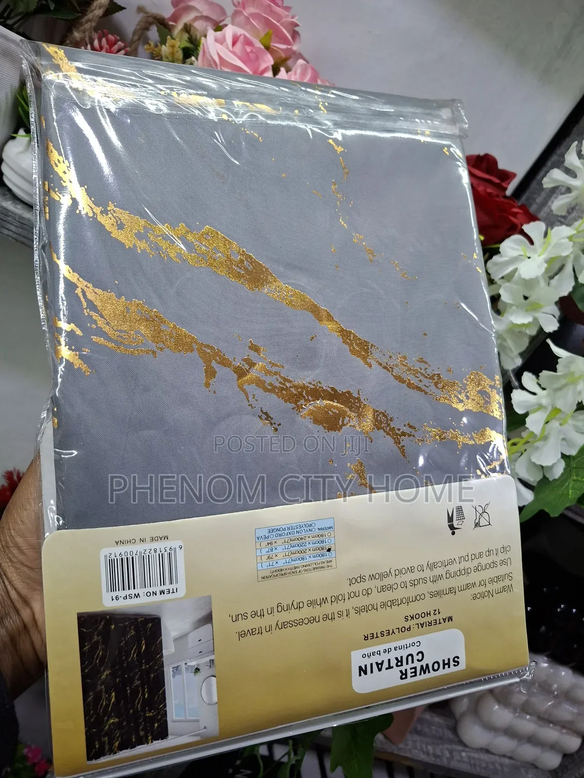 Grey Marble Shower Curtains With Hooks