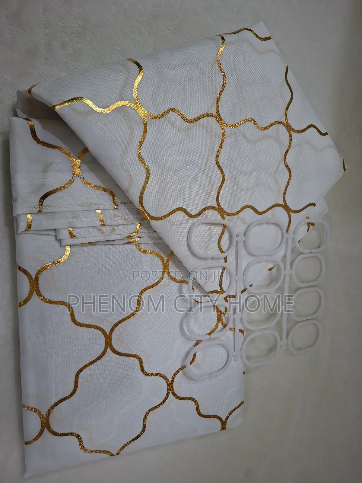 White Shower Curtain With Gold