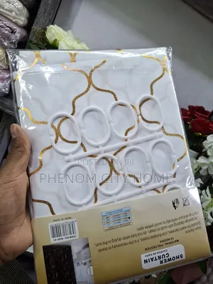 White Shower Curtain With Gold