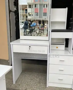 White Dressing Table + Sliding Mirror /Large Size D-01*