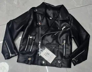 Multiple Zips Black Kids Soft Leather Jackets 1-9yrs