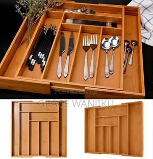 Multifunctional Big Bamboo Expandable Wooden Cutlery Drawer